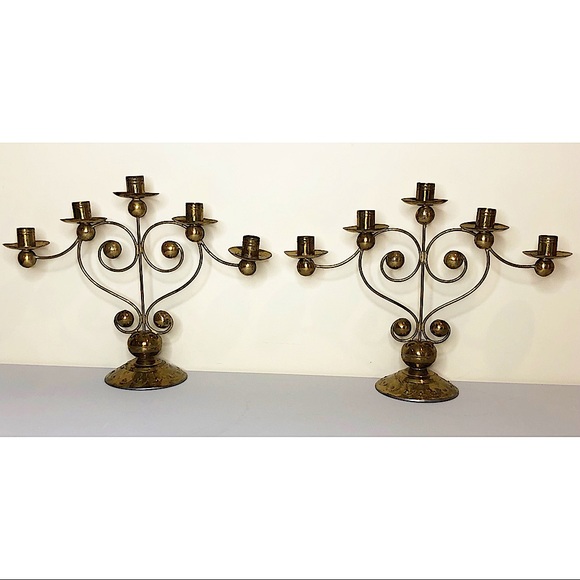 Vintage folk art mexican gold candelabra pair